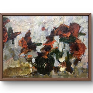 Pintura al óleo abstracta original, pintura al óleo sobre cartón, paisaje otoñal abstracto con trazos brillantes, arte hecho a mano, sin marco, arte de pared