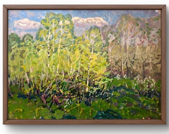 Oil painting landscape original, oil painting, lush forest, vibrant greenery and intricate brush strokes, handmade art, unframed, wall art