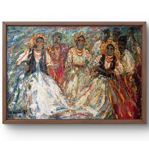 Retrato pintado al óleo original, pintura al óleo, personas con ropa tradicional representadas dinámicamente, arte hecho a mano, sin marco, arte de pared