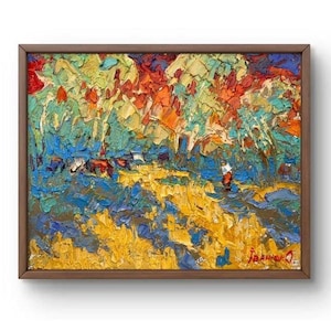 Vibrant Autumn Landscape Oil Painting - Original Art with Rich Brushstrokes