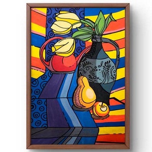 Dipinto acrilico astratto originale, dipinto su carta, fiori astratti, arte fatta a mano, natura, senza cornice, natura morta, arte murale