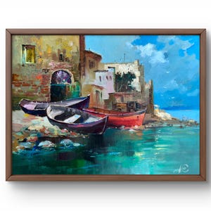 Pintura al óleo paisaje original, pintura sobre cartón, paisaje marino, arte hecho a mano, naturaleza, sin marco, paisaje de verano, arte de pared