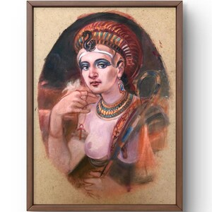 Pintura a óleo retrato original, pintura em papelão, retrato de mulher, arte artesanal, Cleópatra, sem moldura, retrato egípcio, arte de parede