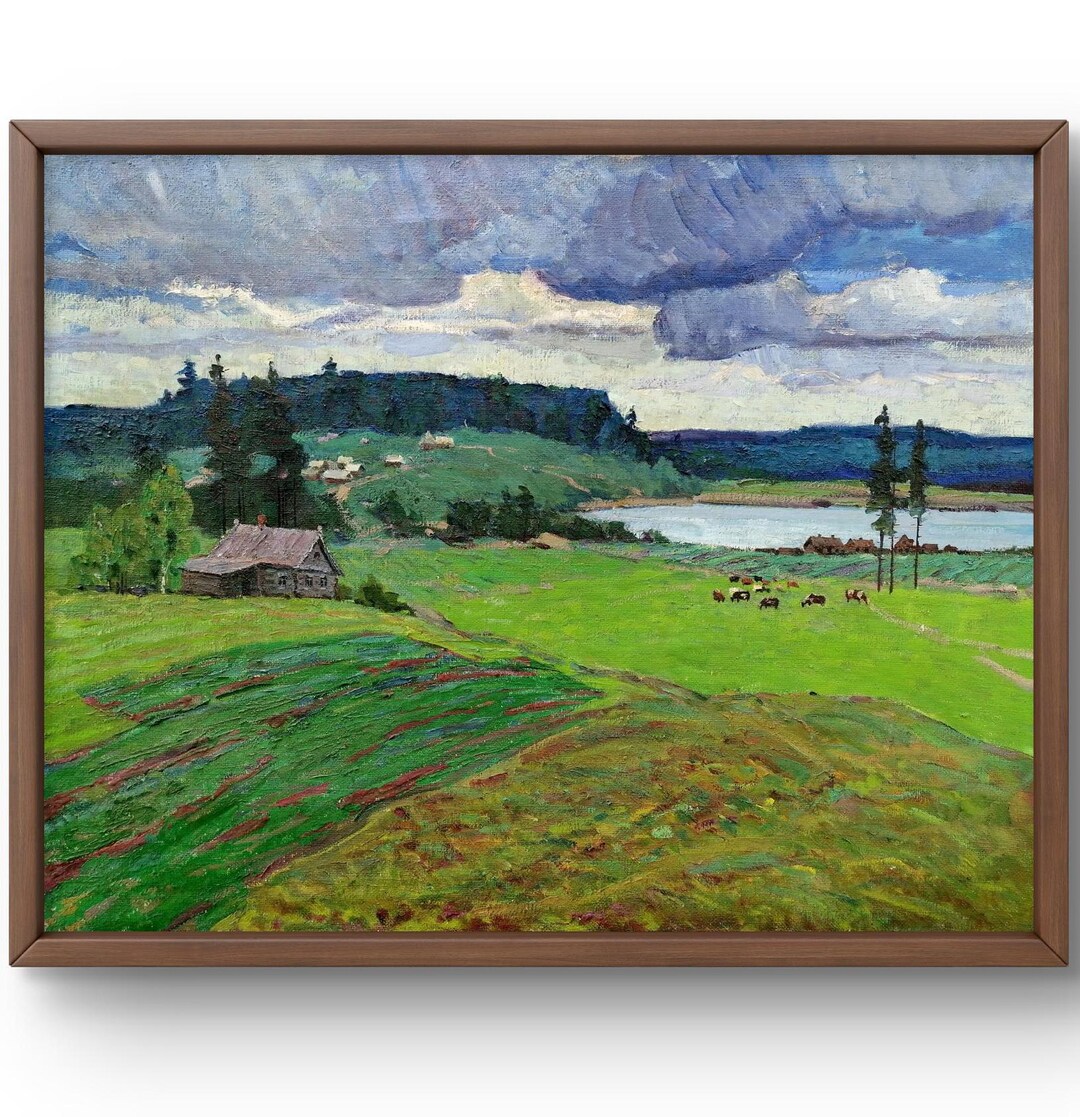 油絵風景画オリジナル、キャンバスに描いた絵画、山の風景画、手作り