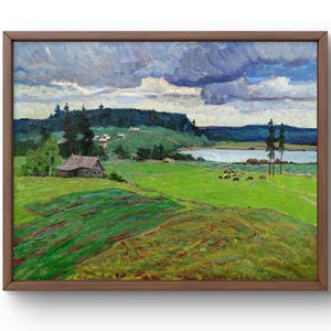 Oil painting landscape original, painting on canvas, mountains landscape, handmade art, nature, unframed, village landscape, wall art