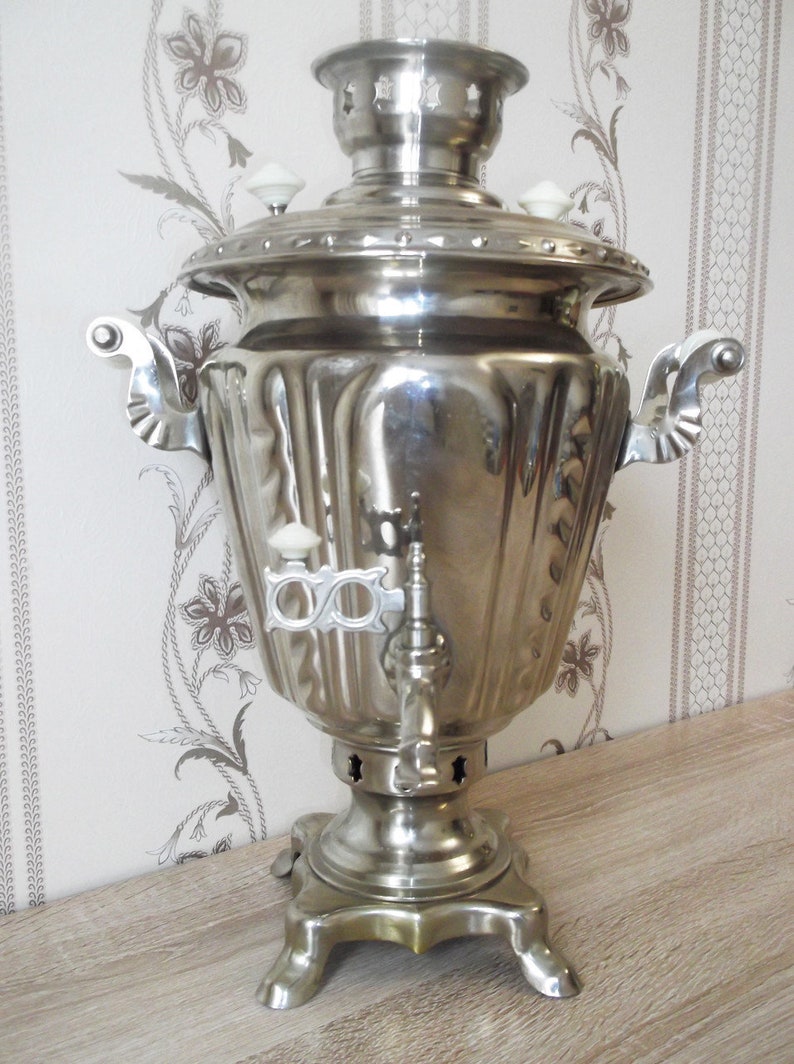 Samovar Electric Tula samovar 3 liter nickel-plated cone with pigtails Home Living Kitchen Dining Coffee Tea Makers Teapots Appliances USSR