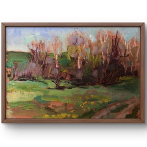 Pintura a óleo paisagem original, pintura em papelão, paisagem florestal, arte artesanal, natureza, sem moldura, pintura de montanhas, arte de parede