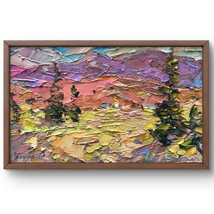 Oil painting landscape original, painting on canvas, mountains landscape, handmade art, nature, unframed, forest landscape, wall art