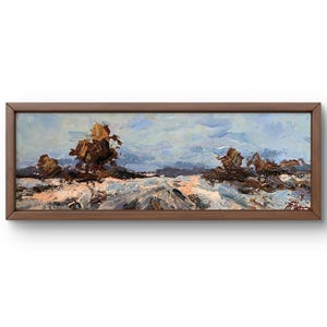 Pintura al óleo paisaje original, pintura sobre cartón, paisaje invernal, arte hecho a mano, naturaleza, sin marco, paisaje de prados, arte de pared