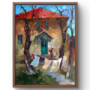 Pintura al óleo paisaje original, pintura sobre cartón, paisaje urbano, arte hecho a mano, naturaleza, sin marco, paisaje primaveral, arte de pared