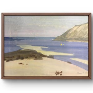 Dipinto a guazzo paesaggio originale, dipinto su carta, paesaggio marino, arte fatta a mano, natura, senza cornice, paesaggio roccioso, arte murale