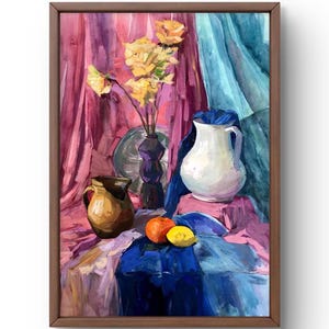 Dipinto a guazzo natura morta, dipinto originale su carta, natura morta di fiori, arte fatta a mano, natura morta di frutta senza cornice, arte murale