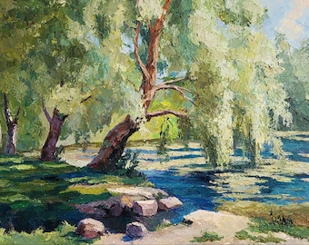 Oil painting Weeping willow / Serdyuk Boris Petrovich oil painting art work  landscape art  summer landscape