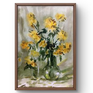 Pintura de acuarela naturaleza muerta original, pintura sobre cartón, naturaleza muerta de flores, arte hecho a mano, interior, sin marco, naturaleza muerta de ramo