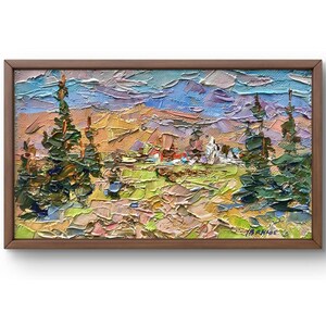 Oil painting landscape original, painting on canvas, mountains landscape, handmade art, nature, unframed, trees landscape, wall art