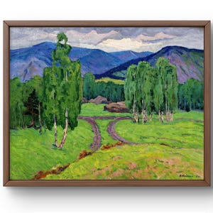 Oil painting landscape original, painting on canvas, mountains landscape, handmade art, nature, unframed, forest landscape, wall art