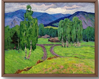 Oil painting landscape original, painting on canvas, mountains landscape, handmade art, nature, unframed, forest landscape, wall art