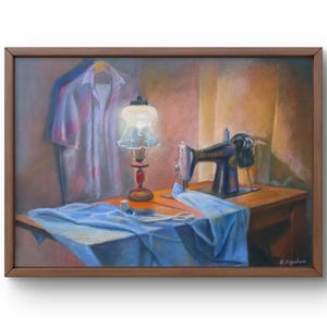 Dipinto a pastello natura morta originale, dipinto su carta, lampada natura morta, arte fatta a mano, natura, senza cornice, maglietta natura morta, arte murale