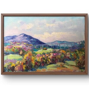 Pintura al óleo paisaje original, pintura sobre cartón, paisaje forestal, arte hecho a mano, naturaleza, sin marco, paisaje de montañas, arte de pared