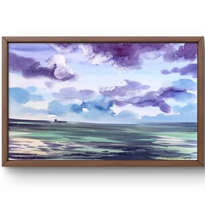 Dipinto ad acquerello paesaggio originale, dipinto su carta, paesaggio marino, arte fatta a mano, natura, senza cornice, paesaggio di nuvole, arte murale