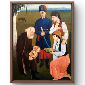 Oil painting portrait original, oil painting on canvas, scene from ukrainian village life, handmade art, unframed, wall art