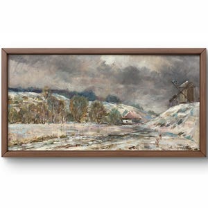 Pintura al óleo paisaje original, pintura sobre cartón, paisaje invernal, arte hecho a mano, naturaleza, sin marco, paisaje de campo, arte de pared