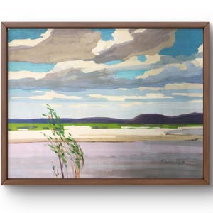 Dipinto a guazzo paesaggio originale, dipinto su carta, paesaggio fluviale, arte fatta a mano, natura, senza cornice, paesaggio di nuvole, arte murale