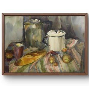Pintura em aquarela natureza morta original, pintura em papelão, natureza morta de comida, arte artesanal, interior, sem moldura, natureza morta de chaleira