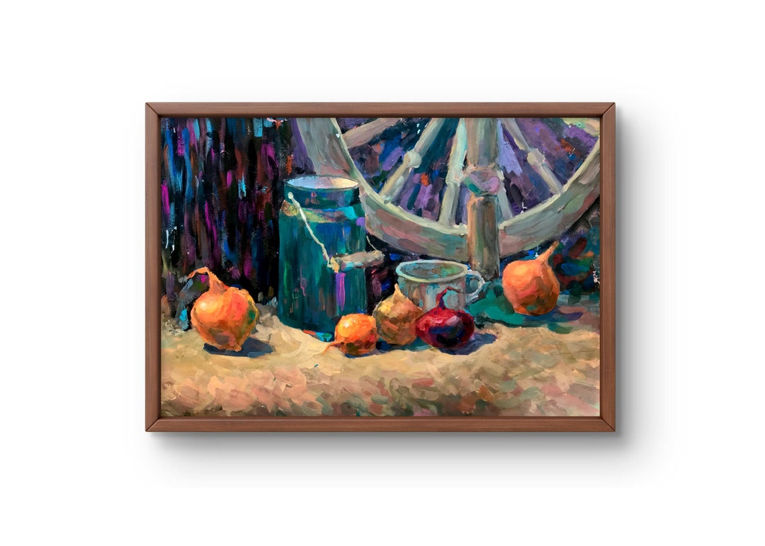 Gouache Painting Still Life Original, Painting on Paper, Rustic Still