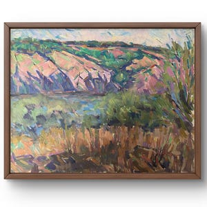 Pintura al óleo original de paisaje, pintura al óleo sobre cartón, paisaje de montaña brillante con colores intensos, arte hecho a mano, sin marco, arte de pared