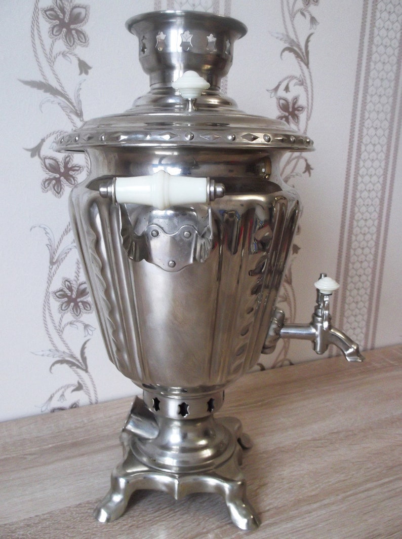 Samovar Electric Tula samovar 3 liter nickel-plated cone with pigtails Home Living Kitchen Dining Coffee Tea Makers Teapots Appliances USSR