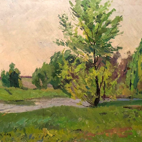 Ölgemälde Sommertag Kogan-Schats Matvey Borisovich Original Bild Maler Landschaft Kunstwerk & Sammlerstücke Küche Dekor nGS326A