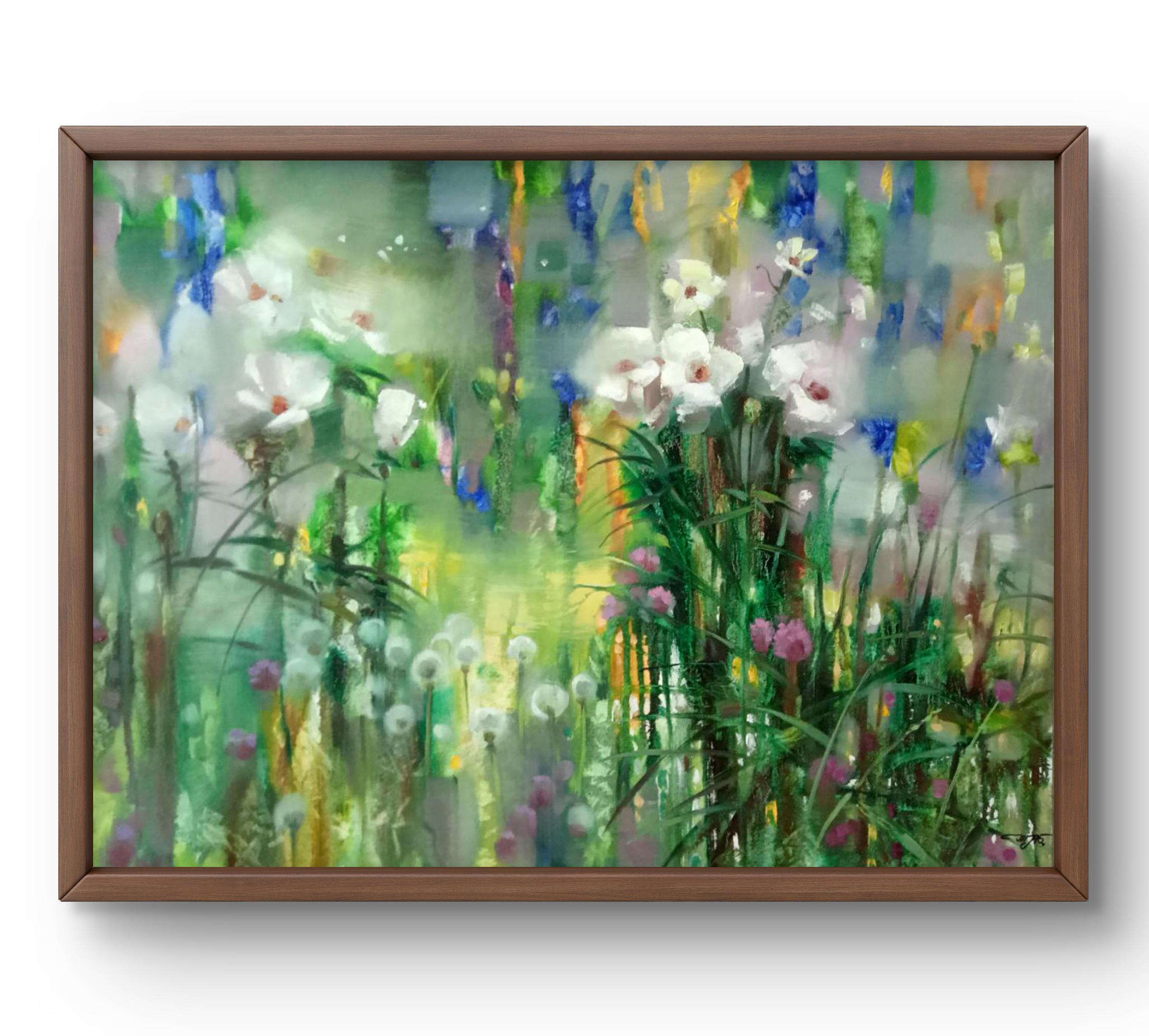 手描き アート 絵画 油絵　花の抽象画　タイトル　矛盾の上に咲く花 手描き アート 絵画 油絵 花の抽象画 タイトル 矛盾の上に咲く花 壁