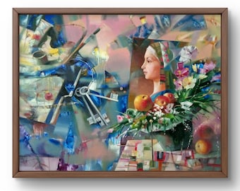 抽象表現主義：モダン、唇、顔、肖像画油絵オリジナルフレーム サイン入り 油彩画 「夢」抽象表現主義 - 日本 Etsy 絵画