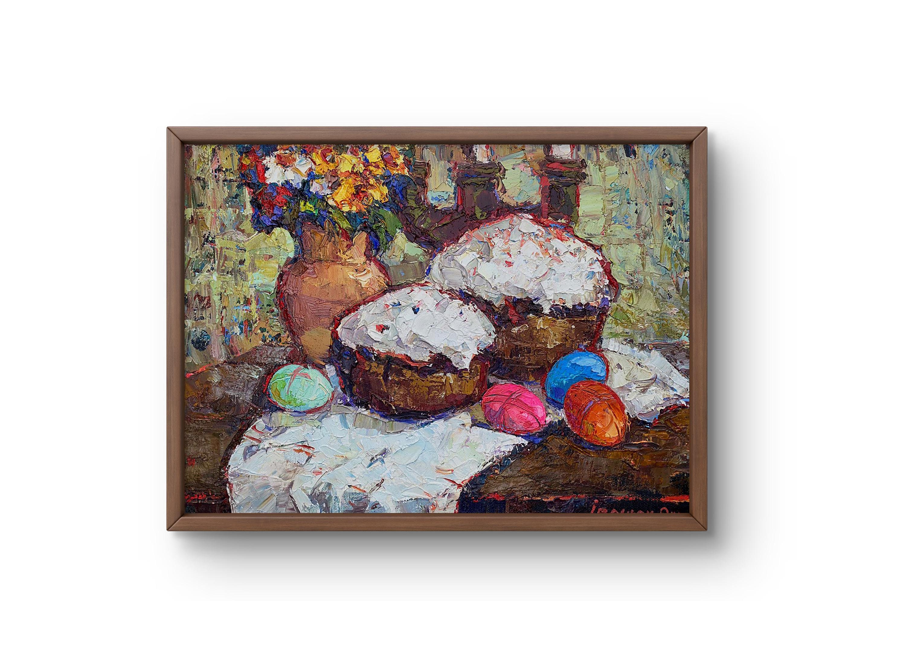 油絵 静物画 キャンバスに描かれたオリジナル油絵 黄色、白、赤