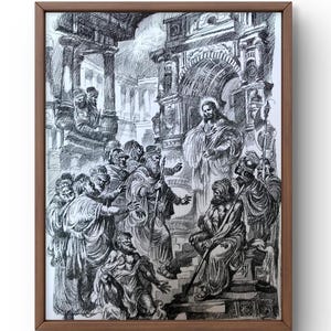 Pen painting graphics original, painting on paper, jesus graphics, handmade art, nature, unframed, religion graphics, wall art