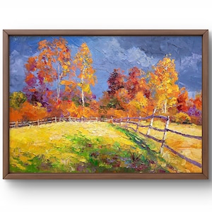 Oil painting landscape original, painting on canvas, autumn landscape, handmade art, nature, unframed, meadows landscape, wall art