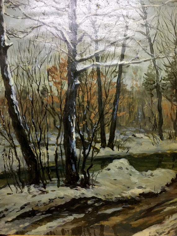 Winter Forest Oil Painting A G Cherkas Art Collectibles Etsy