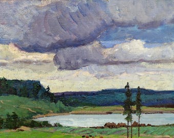 油絵風景画オリジナル、キャンバスに描いた絵画、山の風景画、手作り
