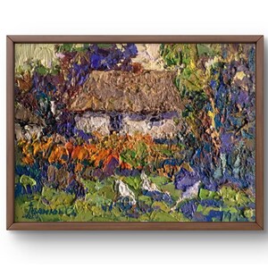 Oil painting landscape original, painting on canvas, village landscape, handmade art, nature, unframed, house landscape, wall art