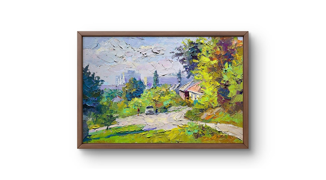 Oil Painting Landscape Original, Oil Painting, Vibrant Suburban Street
