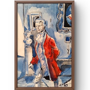 Retrato original en acuarela, pintura sobre papel, retrato de hombre, arte hecho a mano, naturaleza, sin marco, retrato histórico, arte de pared