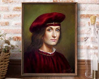 油絵肖像画オリジナル、キャンバスに描いた絵画、ルネッサンス様式