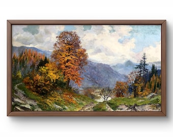 Original Oil Painting: Autumn Mountain Landscape on Canvas (Unframed)