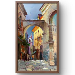 Pintura al óleo paisaje original, pintura sobre cartón, paisaje de la vida urbana, arte hecho a mano, naturaleza, sin marco, paisaje de verano, arte de pared