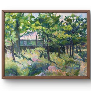Pintura a óleo paisagem original, pintura em papelão, paisagem florestal, arte artesanal, natureza, sem moldura, paisagem de casa, arte de parede