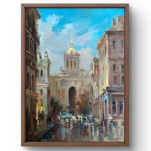 Pintura al óleo paisaje original, pintura sobre cartón, paisaje de la vida urbana, arte hecho a mano, naturaleza, sin marco, paisaje de verano, arte de pared