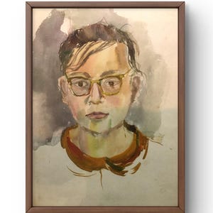 Pintura em aquarela retrato original, pintura em papelão, retrato de menino, arte artesanal, interior, sem moldura, retrato de menino, arte de parede
