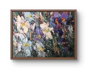 Ölbild abstrakt original, Ölbild auf Malpappe, abstrahierte leuchtende Blumen mit dynamischen Strichen, handgemachte Kunst, ungerahmt, Wandbild