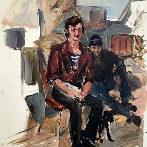 Oil shops painting portrait of sailors Irina Palazhchenko original picture painter art work & collectibles USSR
